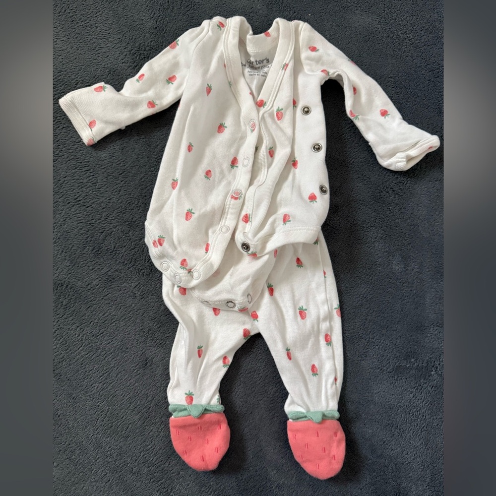 Carter's White and Pink Strawberry Print Baby Two Piece